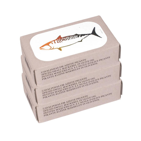 Pequeñas caballas en aceite de oliva picante 90g